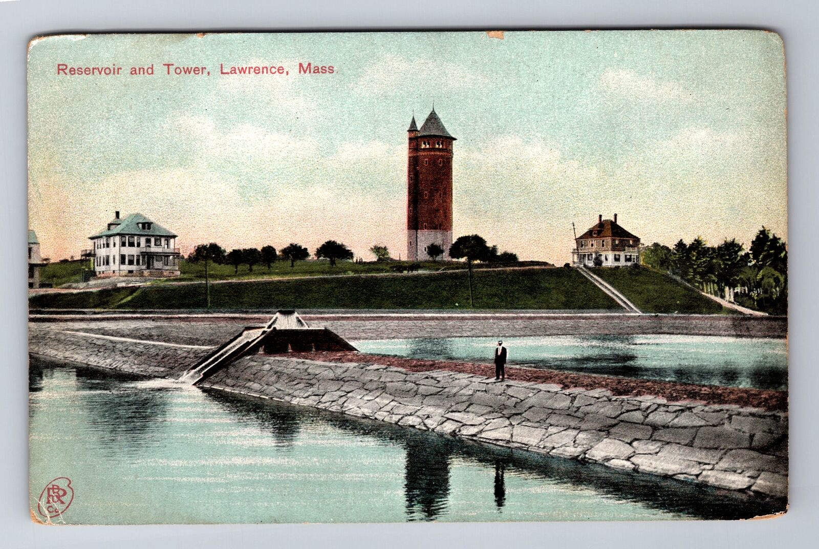Lawrence MA-Massachusetts, Reservoir And Tower, Antique, Vintage Postcard