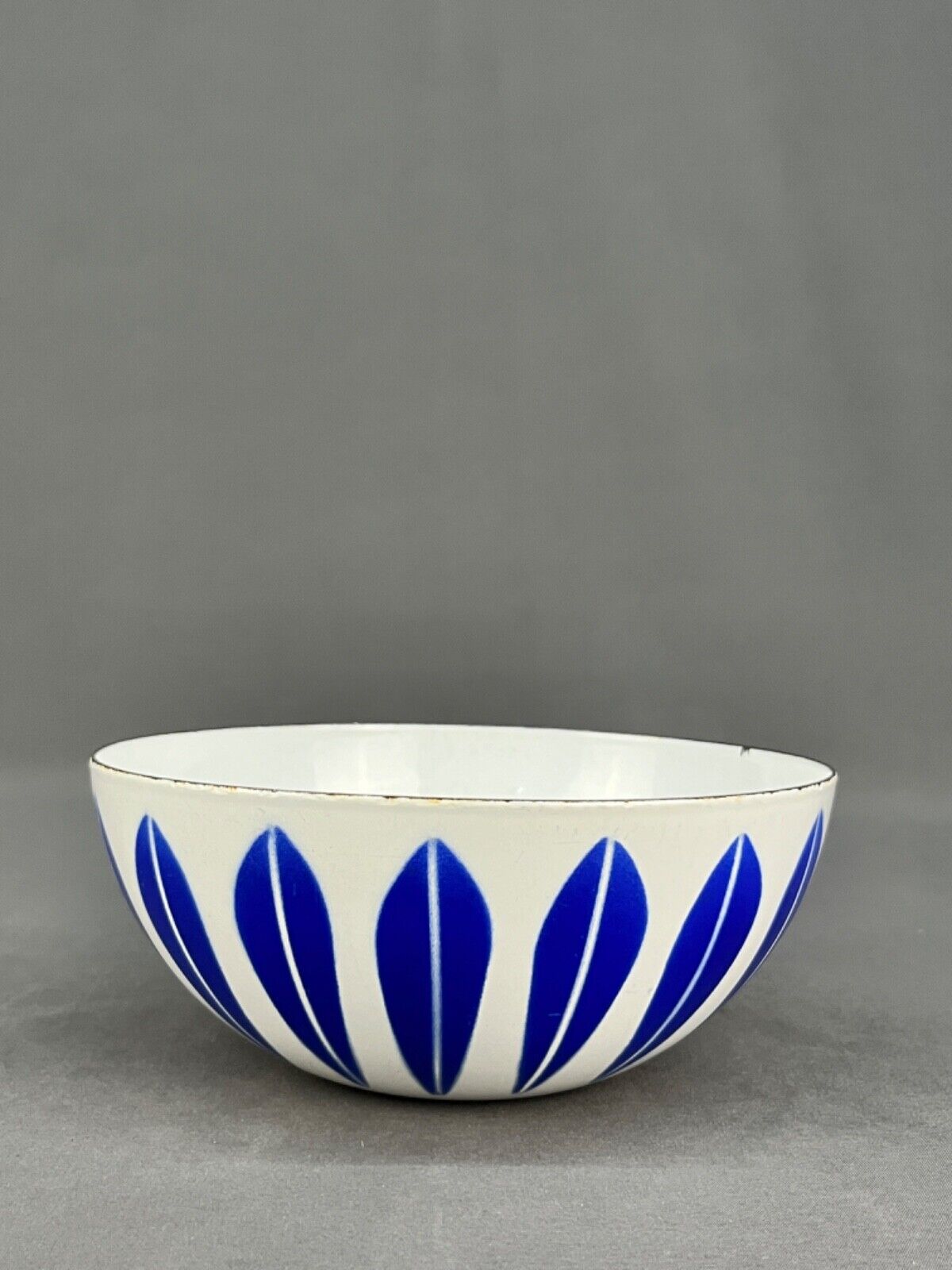 Vintage Cathrineholm 7 1/8” Blue on White Lotus Enamel Bowl Mid Century Modern