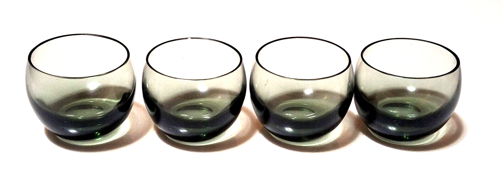 Vintage Smoke Gray Glass Shooters Roly Poly Shot Glasses - Lot of 4