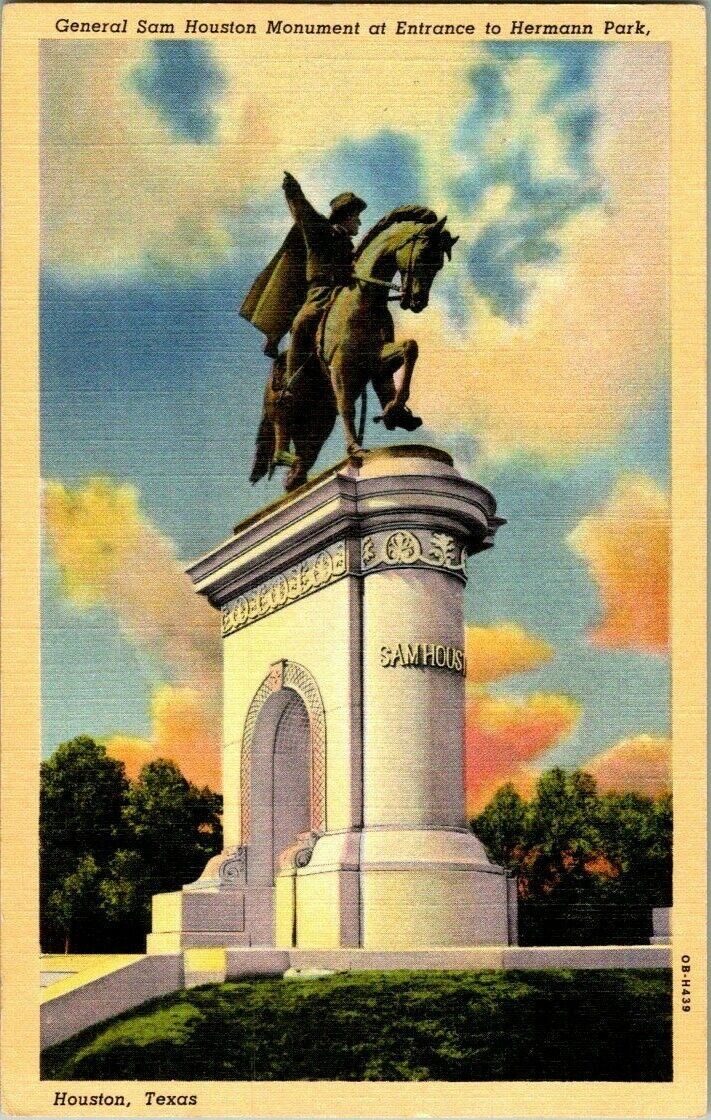 1940\'S. GEN. SAM HOUSTON MONUMENT. HOUSTON, TX POSTCARD. L25