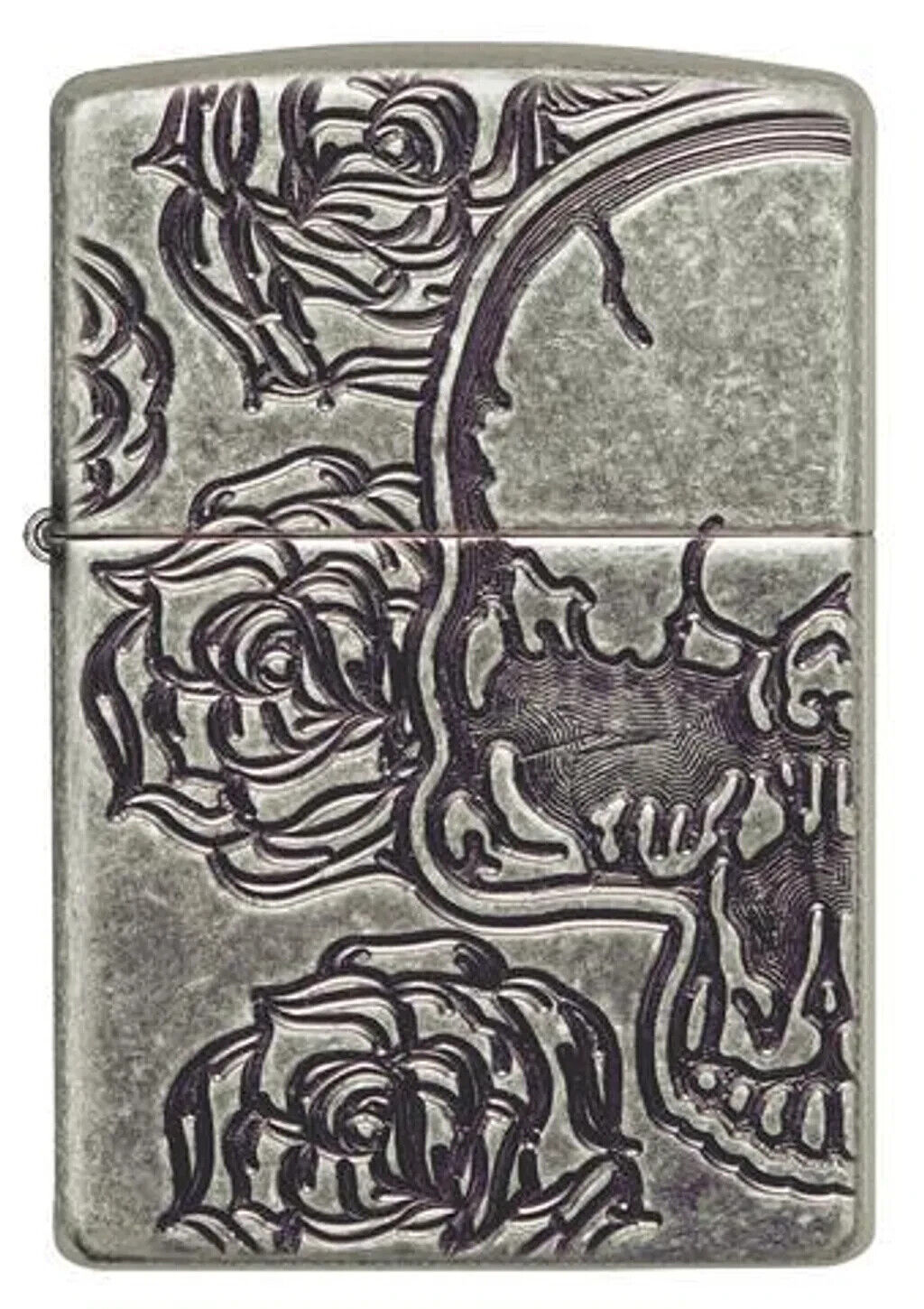 Zippo 28988 Skull Roses Armor Antique Silver Plate