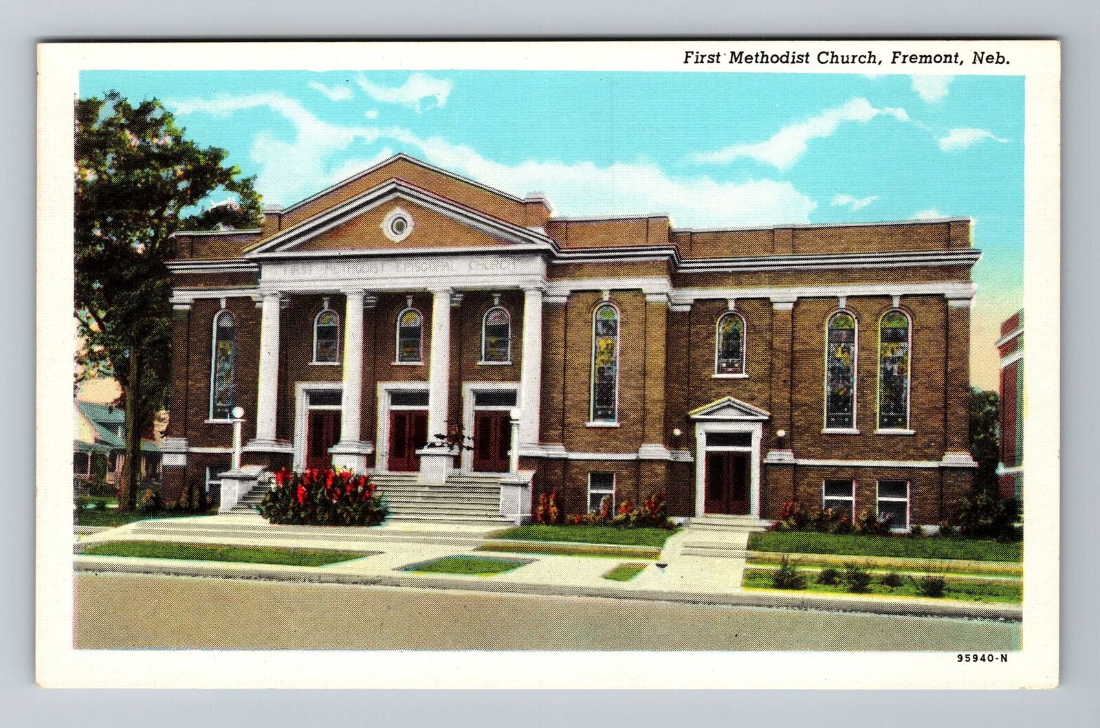 Fremont NE-Nebraska, First Methodist Church, Religion, Vintage Postcard