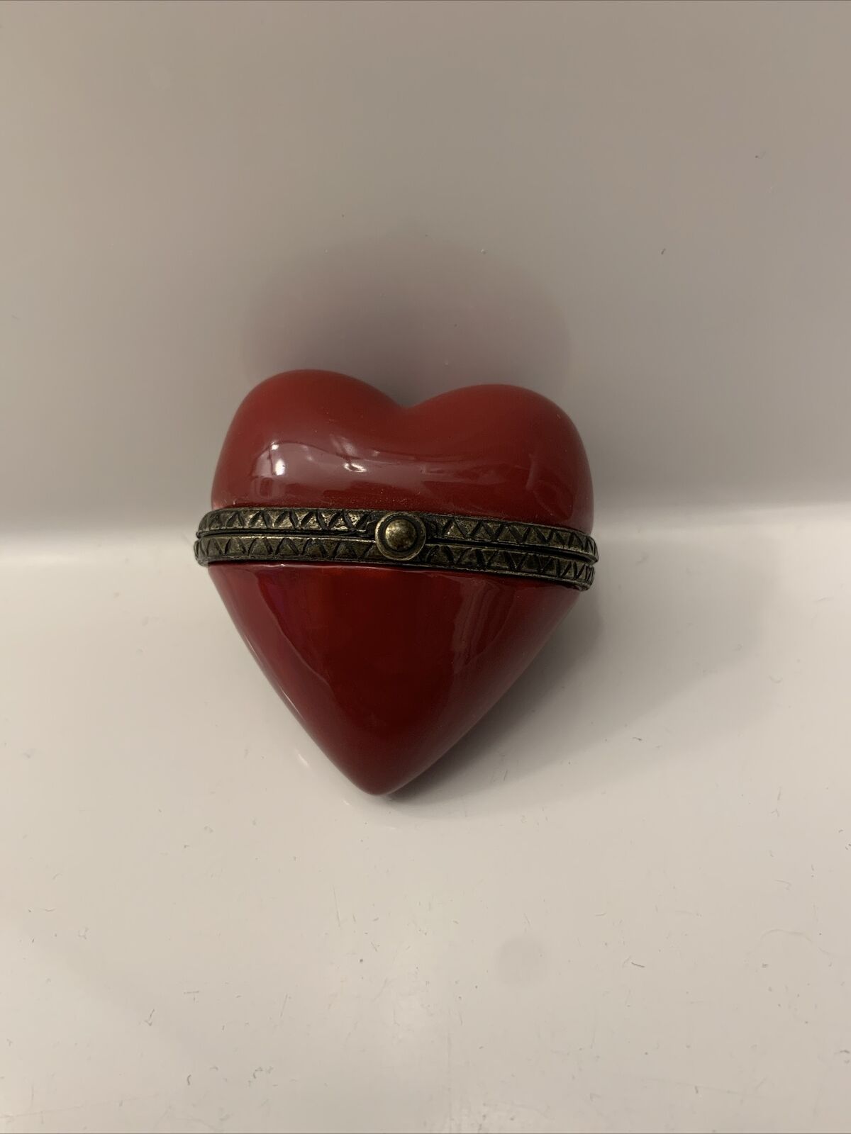 Vintage Red Heart Trinket Box Porcelain Valentines Love