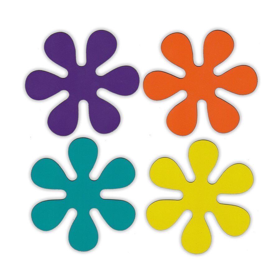 Magnetic Bumper Sticker - Set of 4 Magnets - 1970s Disco Style Flowers - Magnets