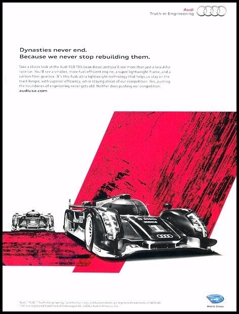 2012 2011 Audi R18 TDI Race Original Advertisement Car Print Ad D85