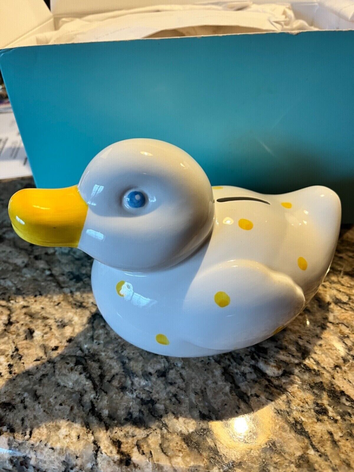 Brand New Tiffany & Co White & Yellow Polka Dot Duck Coin Bank made in  Italy