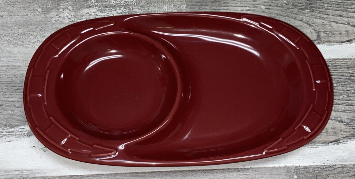 Longaberger Pottery Woven Traditions Oval Snack Soup Tray Plate Paprika Red