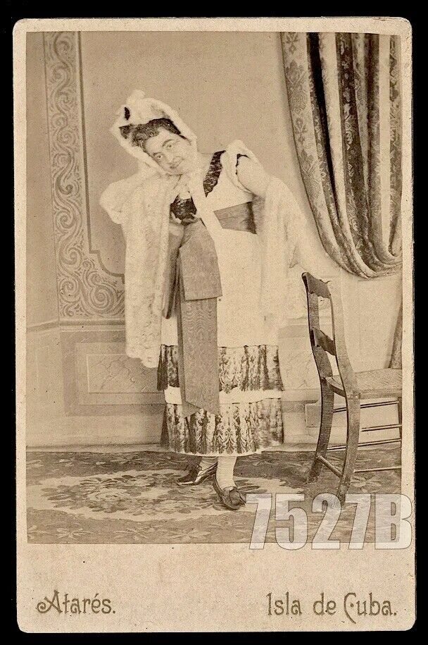 CUBA 1890s Cabinet Card Photo Crossdresser Man in Drag Dressed as Woman Rare Gay