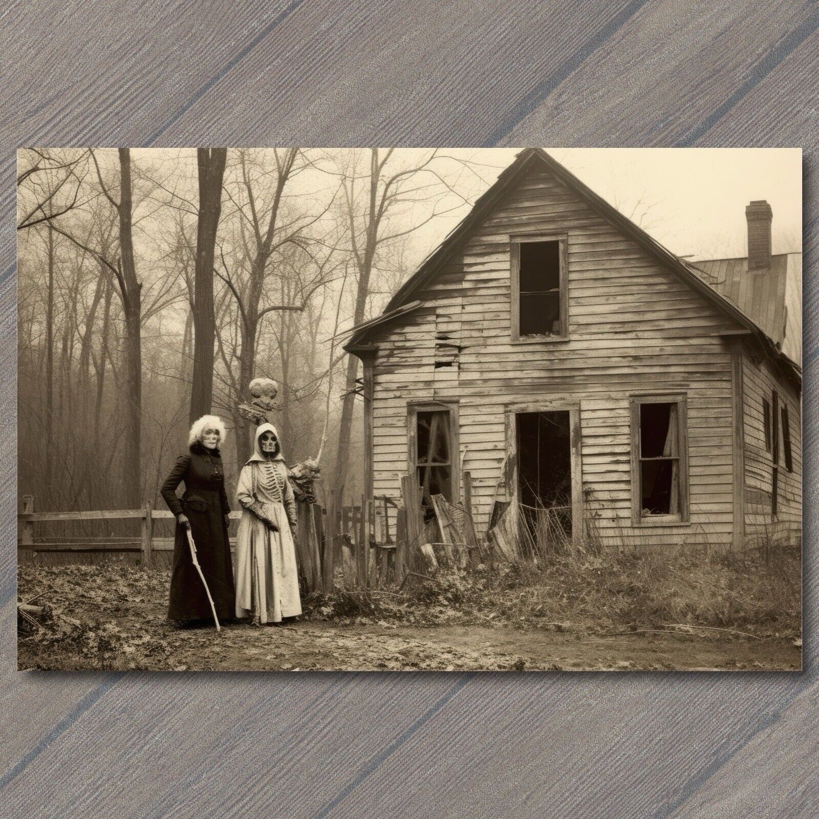 👻 POSTCARD Weird Creepy Vintage Family Halloween Cult Unusual House