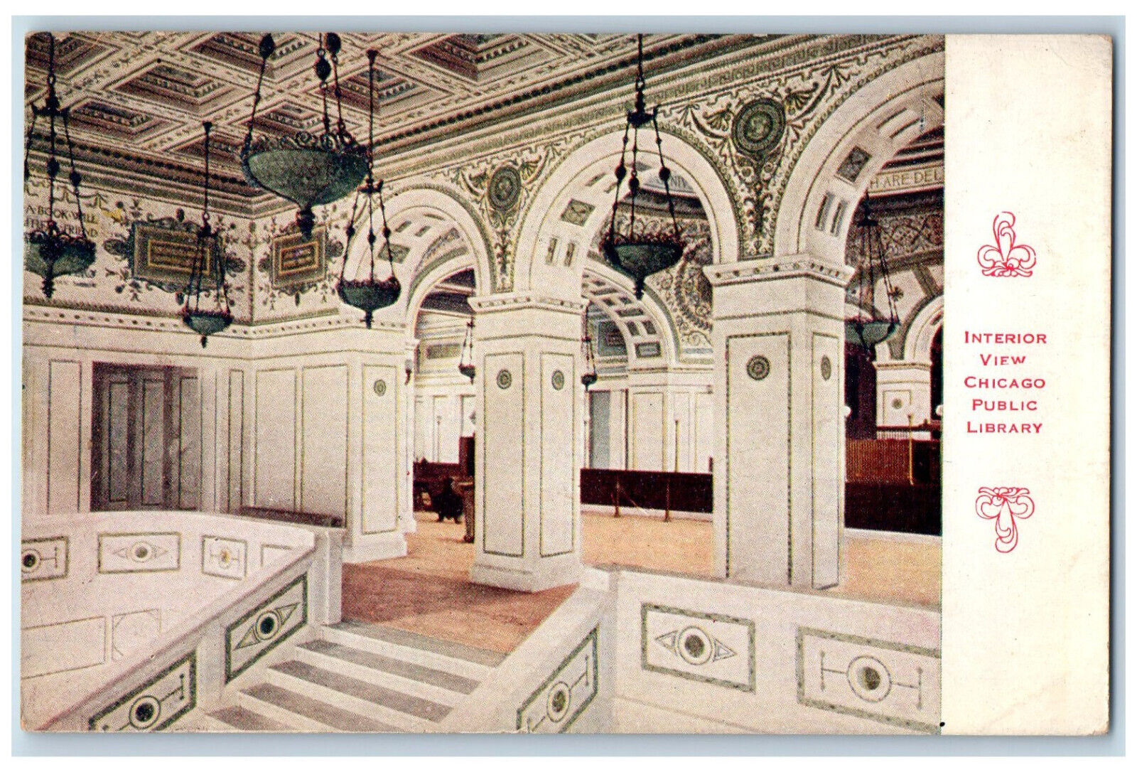 1916 Interior View OF Chicago Public Library Illinois IL Antique Posted Postcard