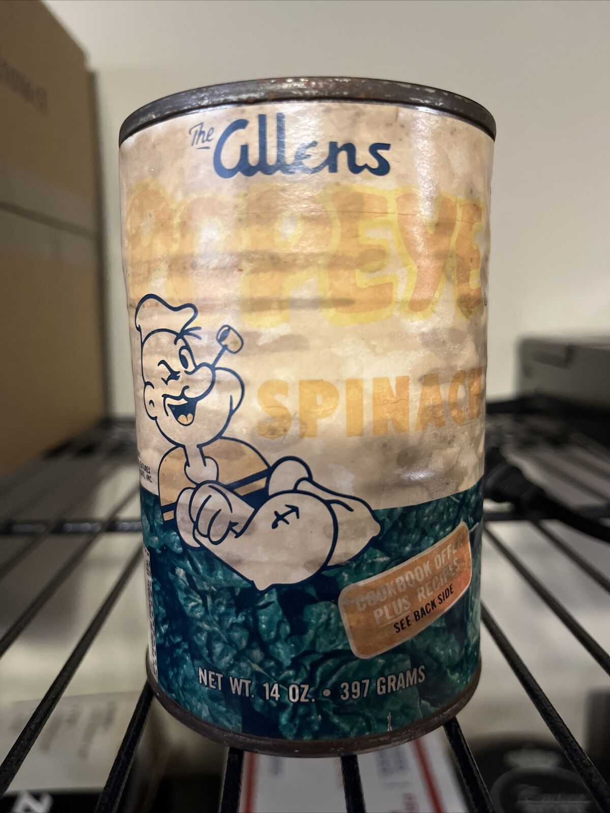 Allens Collective 1965 Paper Label Popeye Spinach Can Sealed Unopened Whole Leaf
