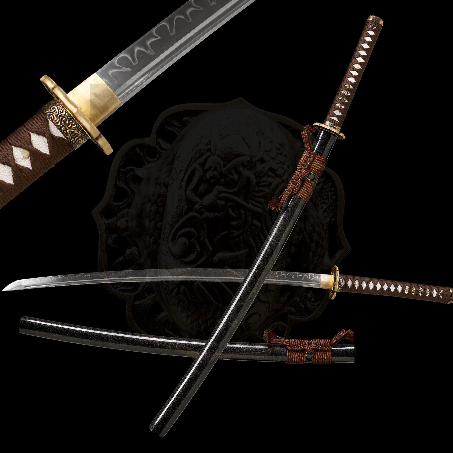 40\'\' Katana Sword Real Hamon Clay Tempered T10 Steel Razor Sharp Brass Tsuba