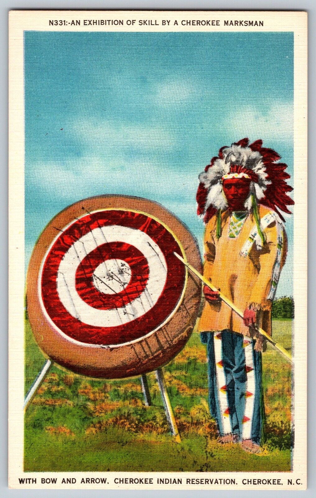 Cherokee, North Carolina - Bow and Arrow, Exhibition of Skill - Vintage Postcard