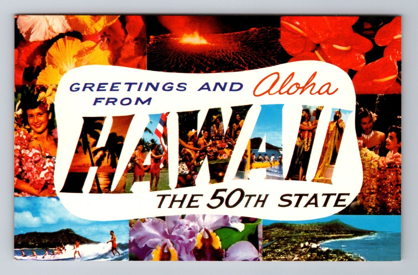HI-Hawaii, General Big Letter Greetings, Antique, Vintage Souvenir Postcard
