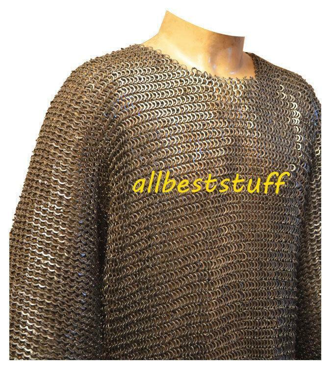 Medieval Long Sleeves Armor Flat Riveted Maille Hauberk Chainmail Shirt ABS