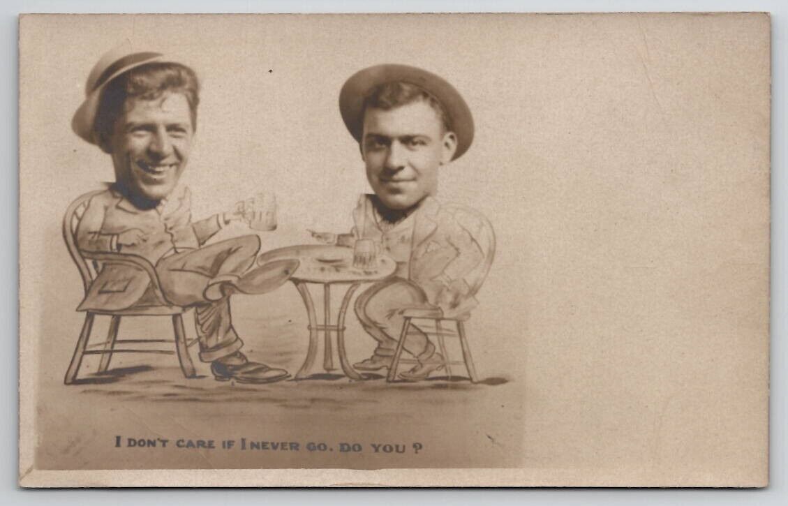 RPPC Attractive Men Pub Table Beer Mugs Photomontage Studio Prop Postcard V21