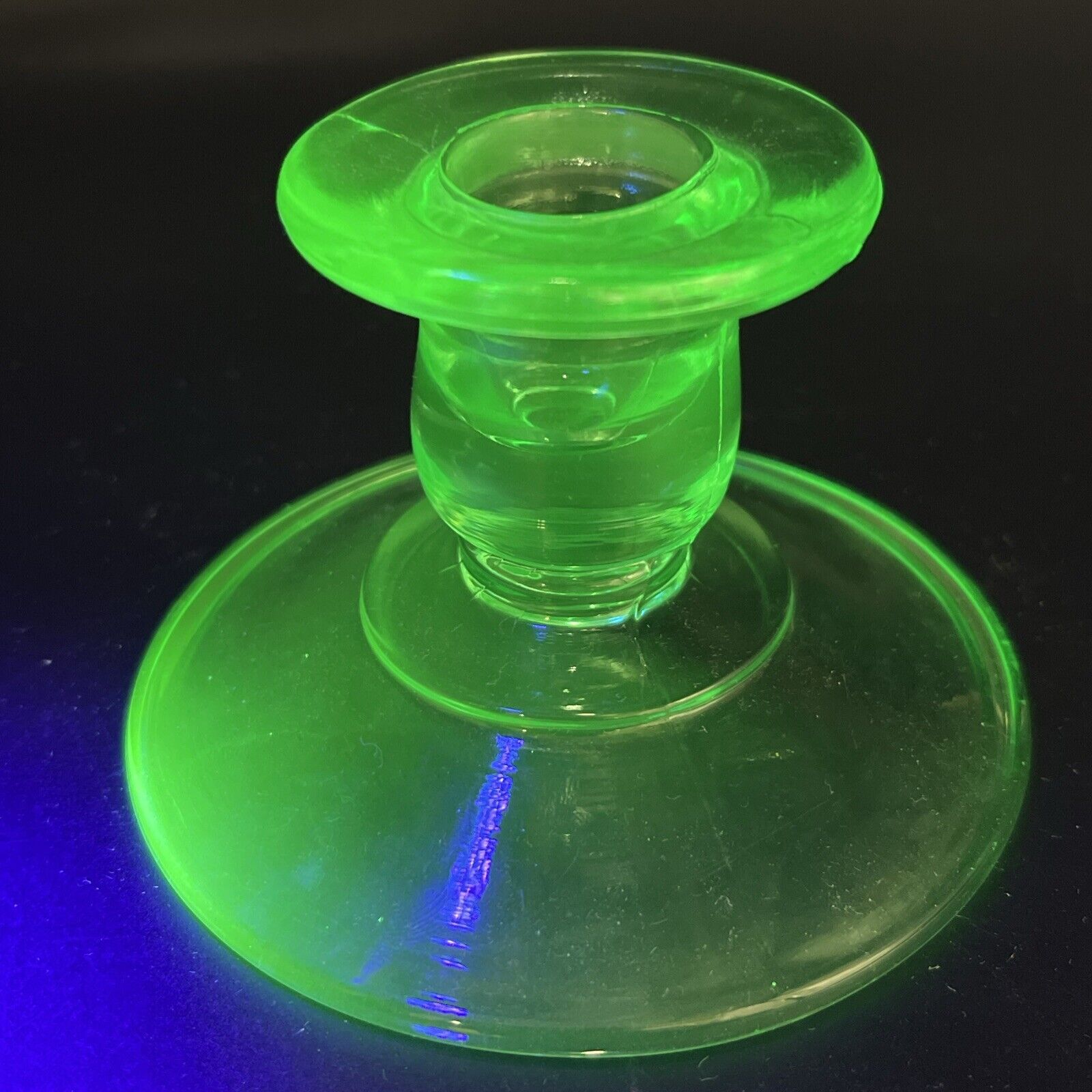 Vintage Vaseline Glass Green Uranium Glass Candle Holder Candlestick Glowy Glass