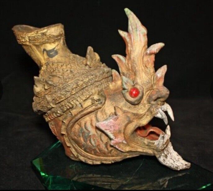 Naga Snake Mask/ Statue Lersi Hermit Monk. Sage. Clay. Ayutthaya, Thailand