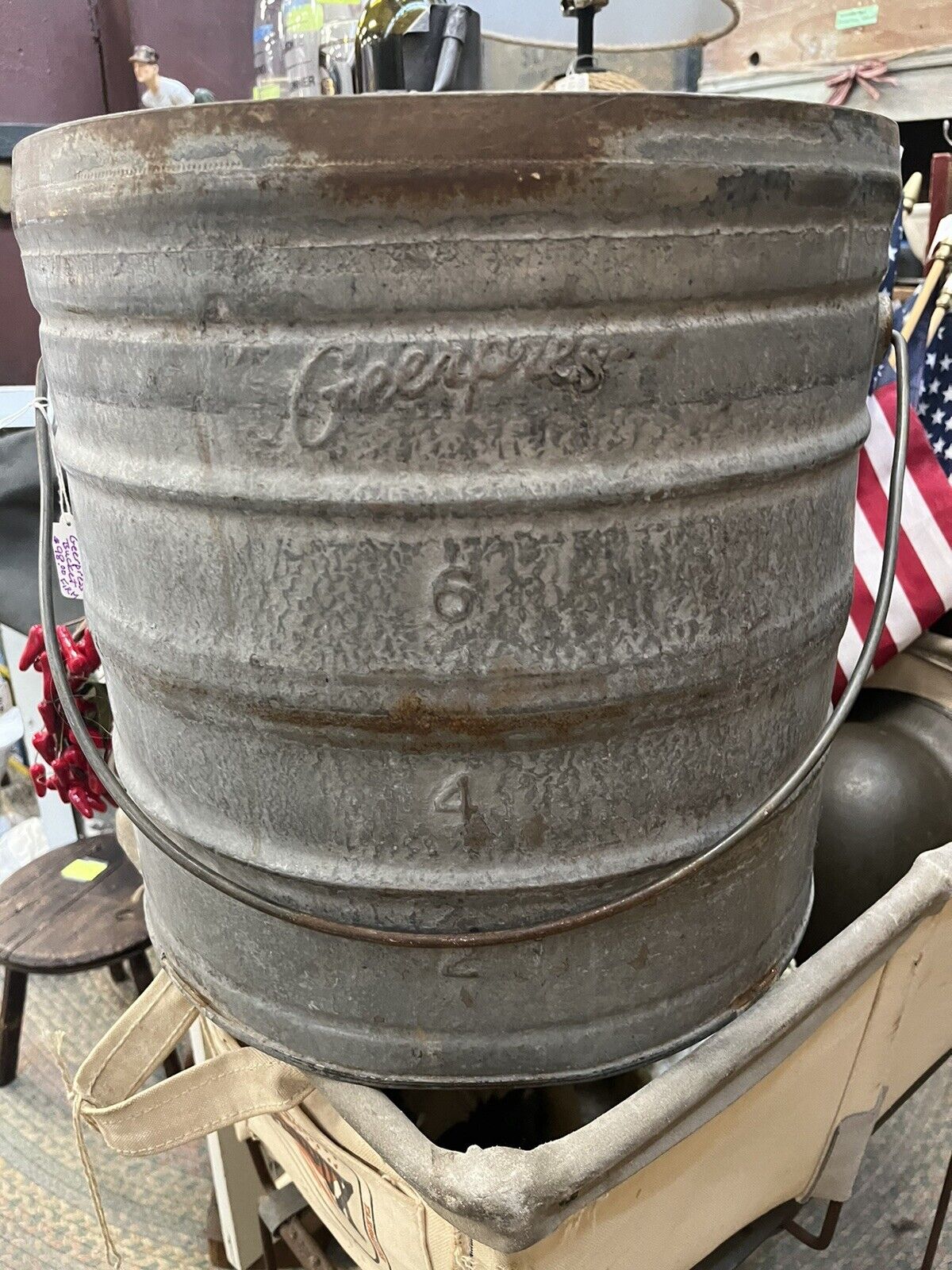 Vintage Geerpres Galvanized Metal Industrial 8 Gallon Bucket