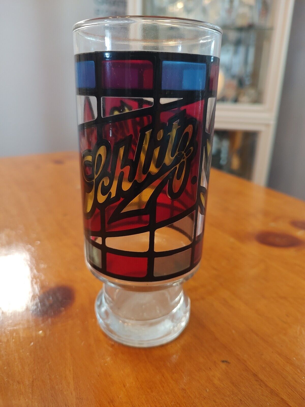 Vintage 1970's  Anchor Hocking Schlitz Stained Glass beer glass