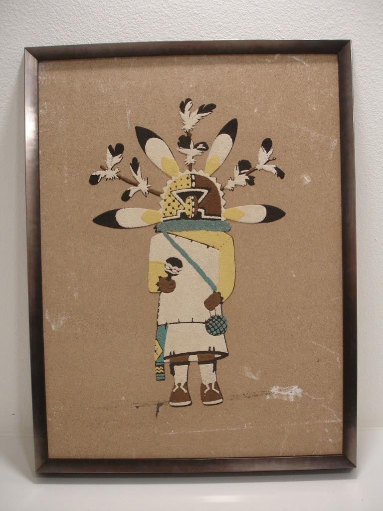 Antique Distressed Native American Navajo Sand Painting Kachina Eagle Dancer OLD