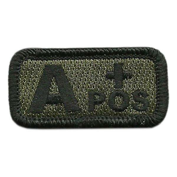 Hook Compatible Fastener Compatible Patch Blood Type A+ Pos Olive Drab 1x2