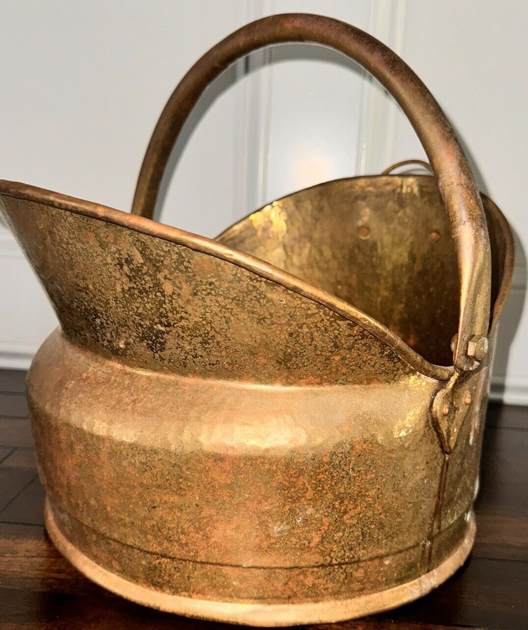 Vintage (possibly Antique) Waccamaw Large Brass Hammered Scuttle Bucket