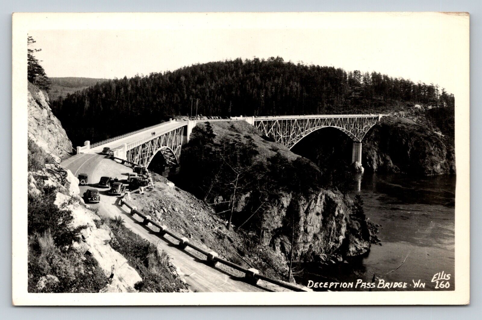 c1948 RPPC Deception Pass Bridge Washington US Classic Cars VINTAGE Postcard