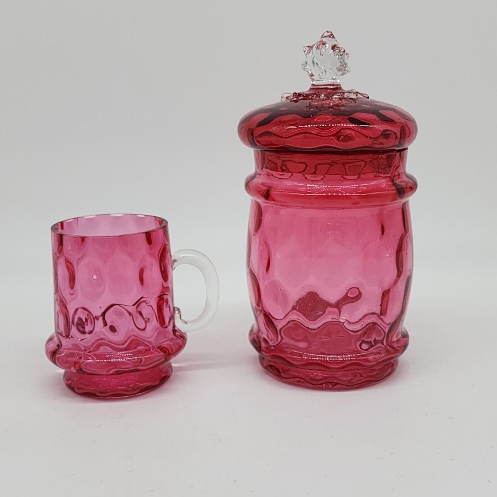 Antique Cranberry Glass Container Apothecary Jar Inverted Thumbprint 7\
