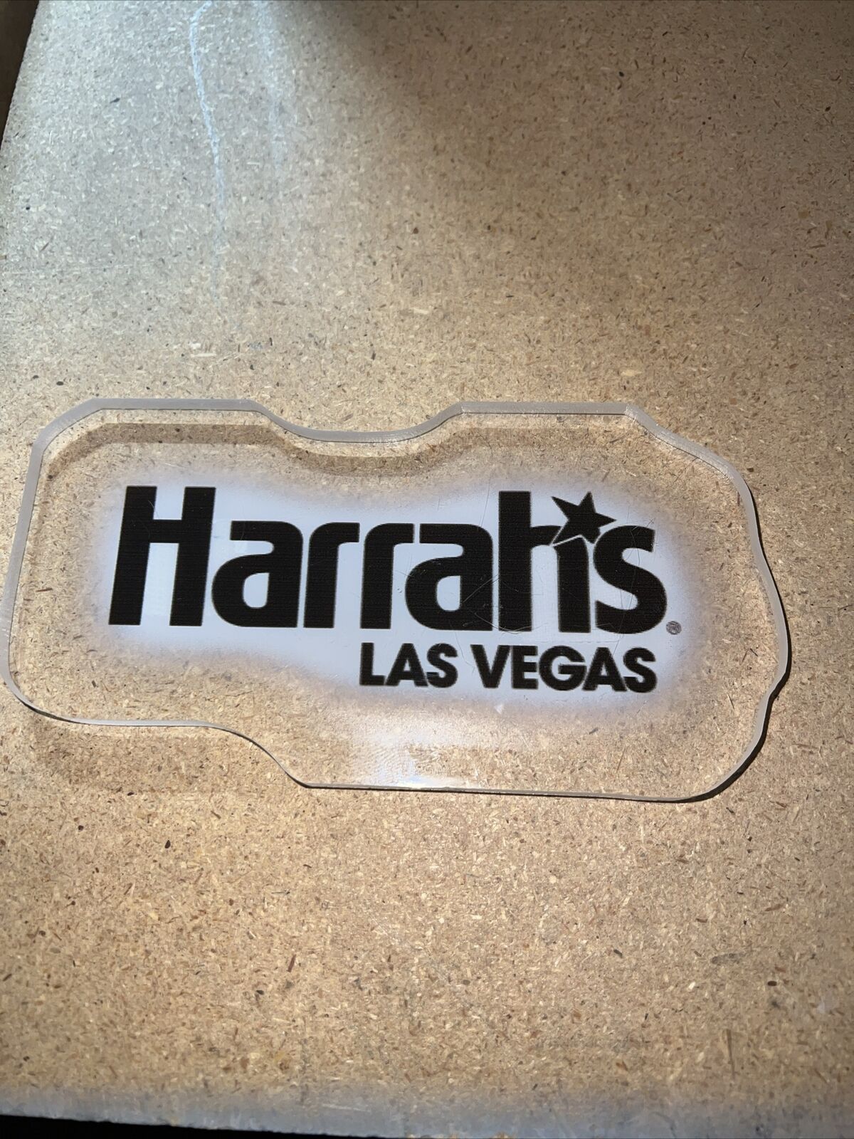 Authentic Harrah's Las Vegas Casino Plexiglass Table Sign - 1/4