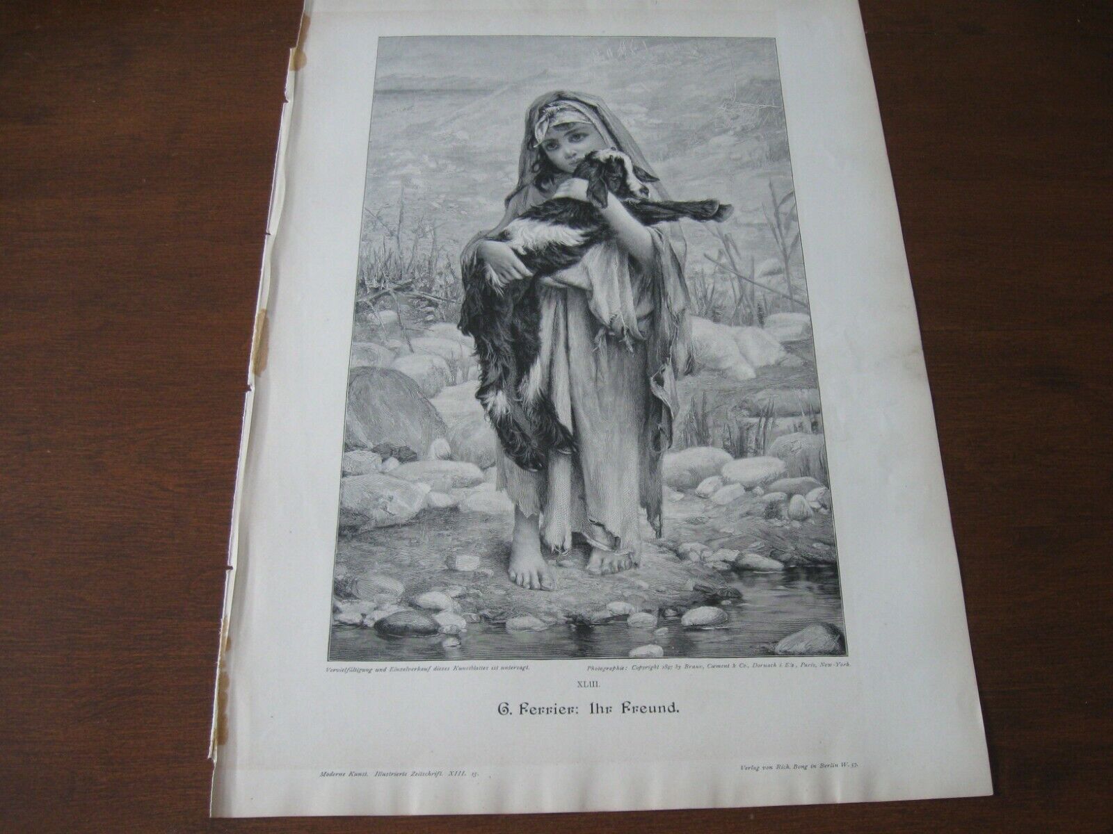 c. 1899 Art Print - Beautiful Little GIRL w Pet GOAT KID Goats Pets 