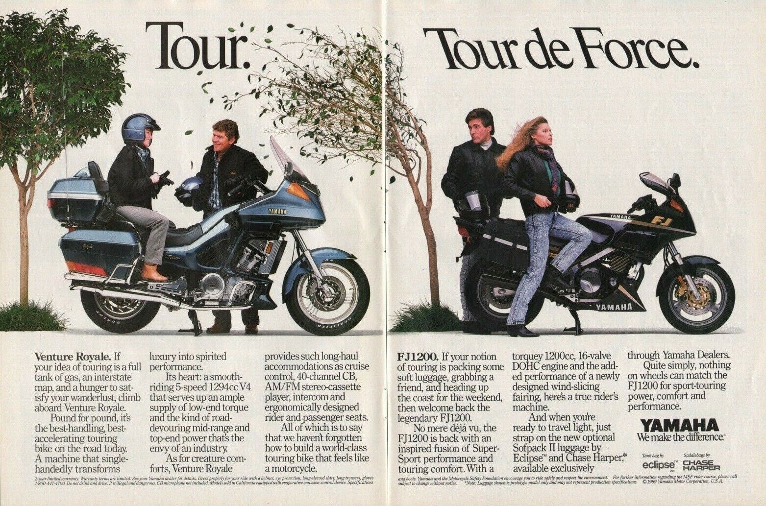 1989 Yamaha Venture Royale & FJ1200 - 2-Page Vintage Motorcycle Ad