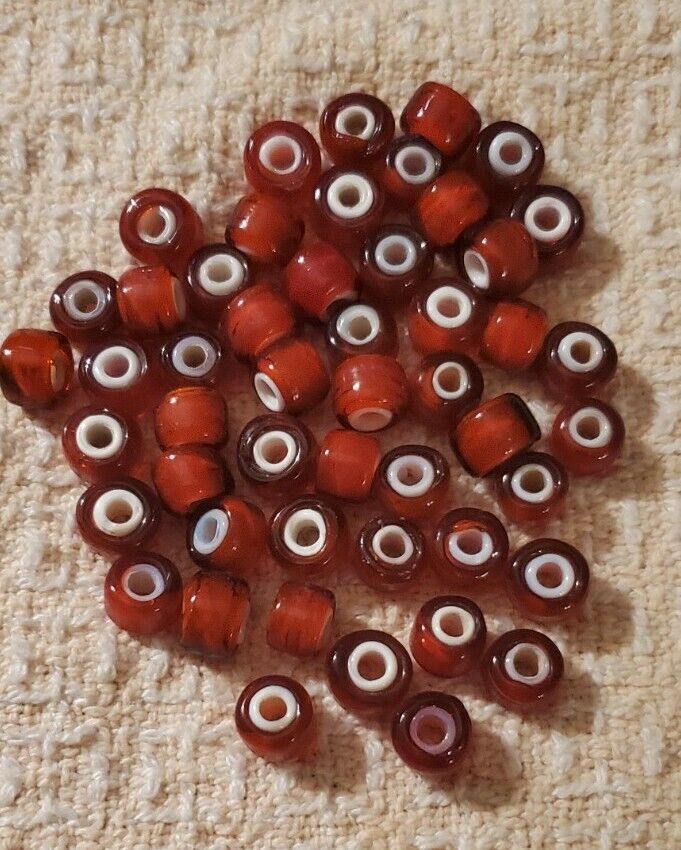 Jumbo Old Cherry Red White Heart African Trade Beads 50 Pc - Limited  Quantities