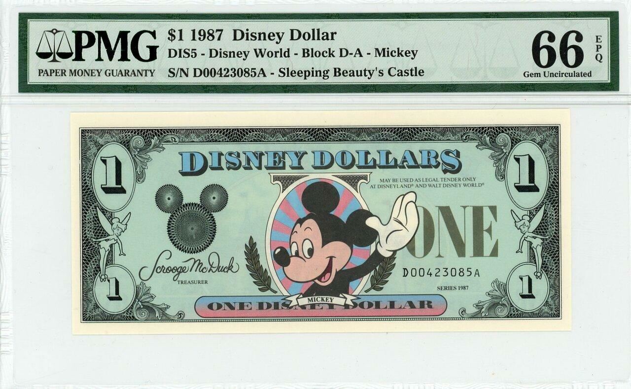 1987 $1 Disney Dollar Mickey PMG 66 EPQ (DIS5)