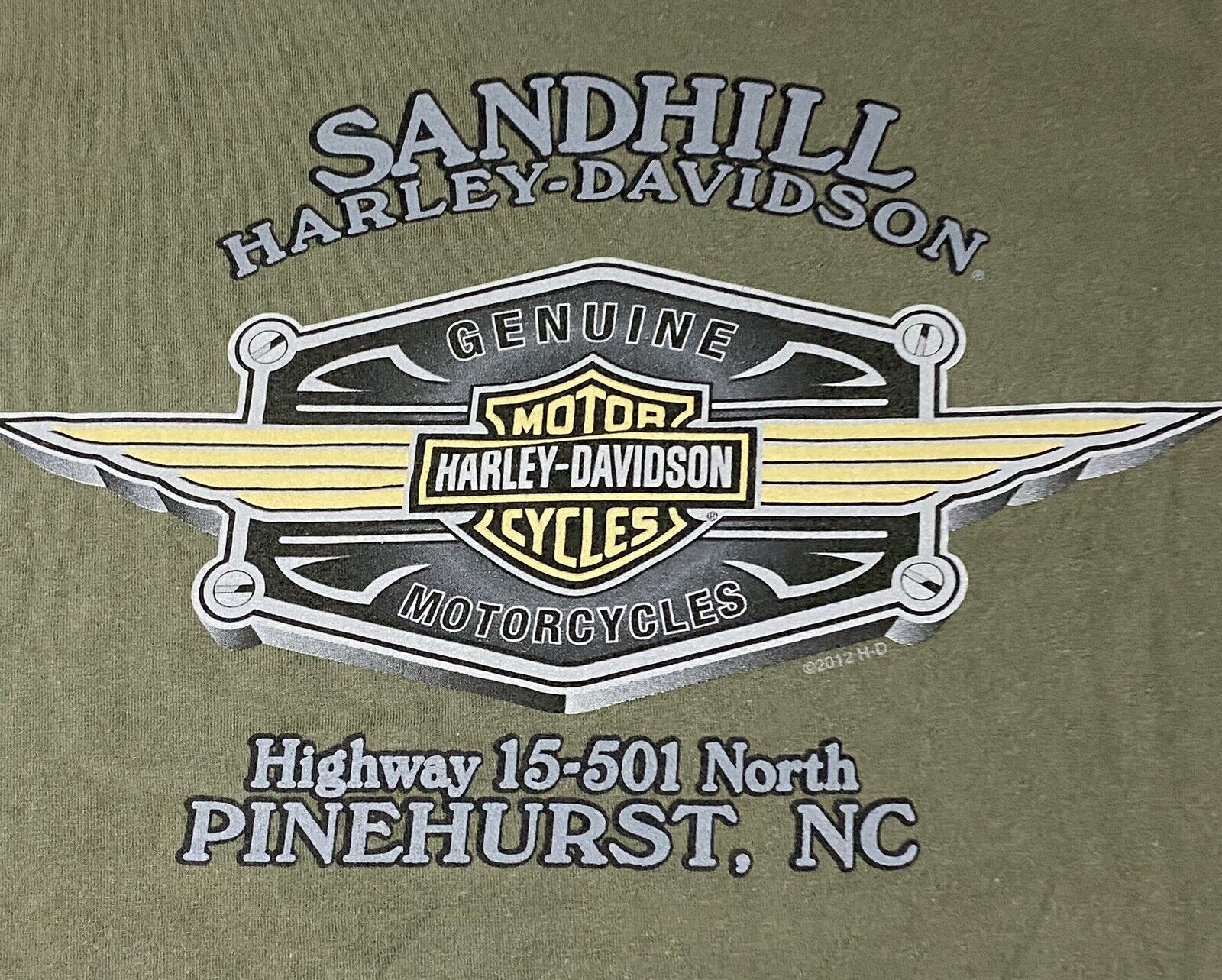 Vintage Harley Davidson T-Shirt Pinehurst North Carolina 2012 Size Large L