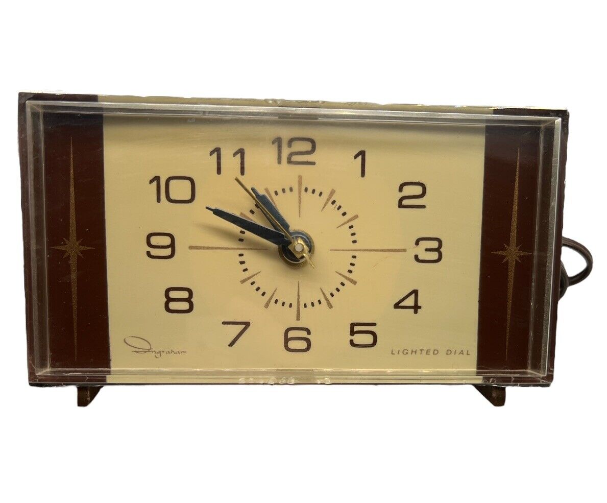 Vintage MCM Ingram Electric Lighted Alarm Clock WORKS  Retro Starburst USA