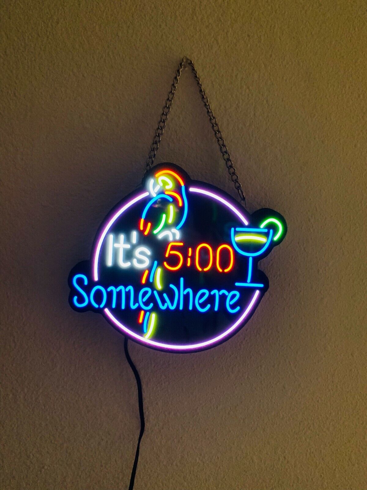 New It's 5 00 Somewhere Parrot Vivid LED Neon Light Sign Lamp Super Bright 10