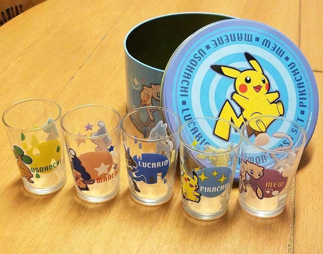 RARE Pokemon Glass 5PCS SET with Can 2005 Exclusive to JAPAN