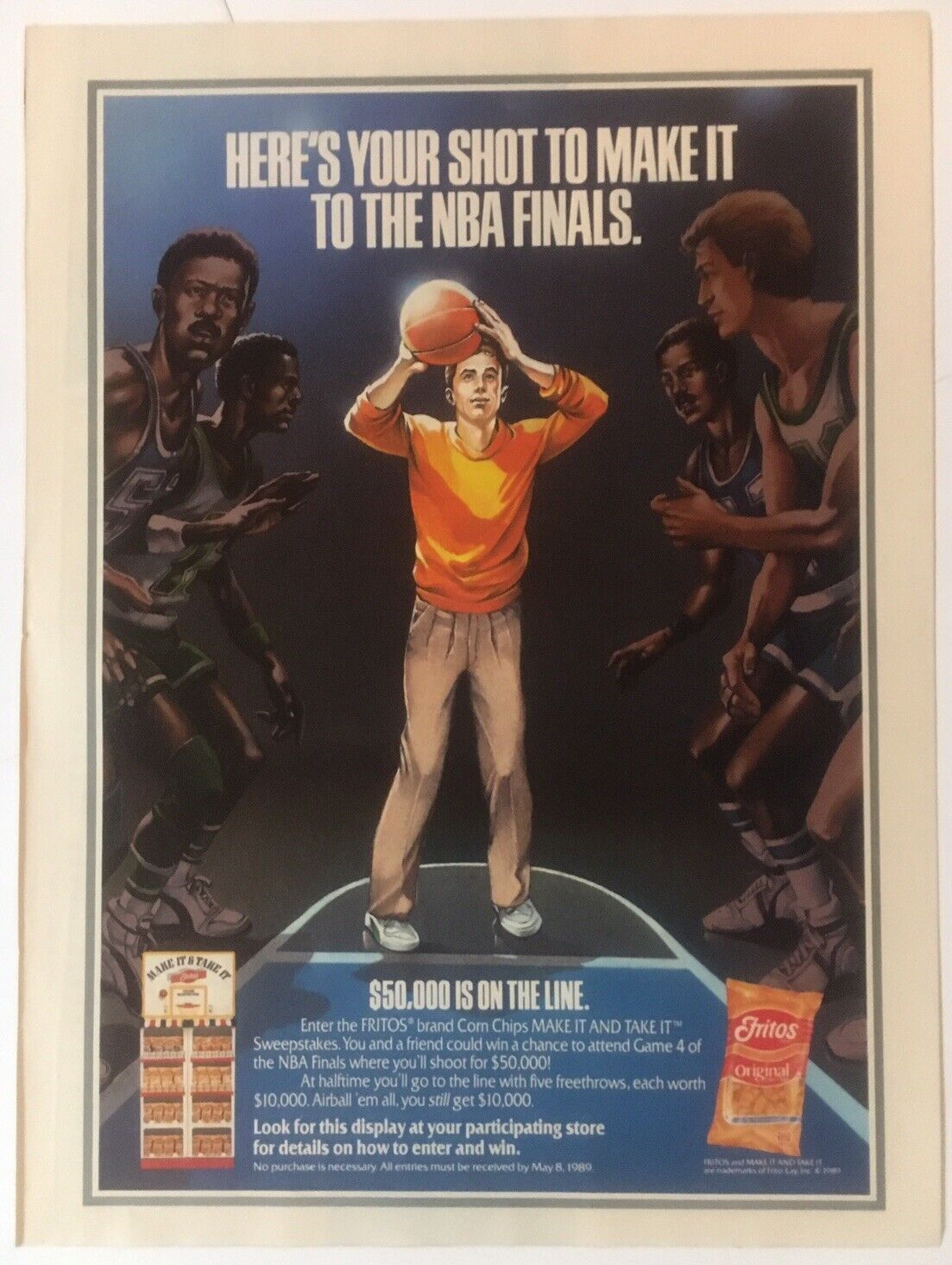Fritos NBA Sweepstakes 1989 Vintage Print Ad 8x11 Inches Wall Decor