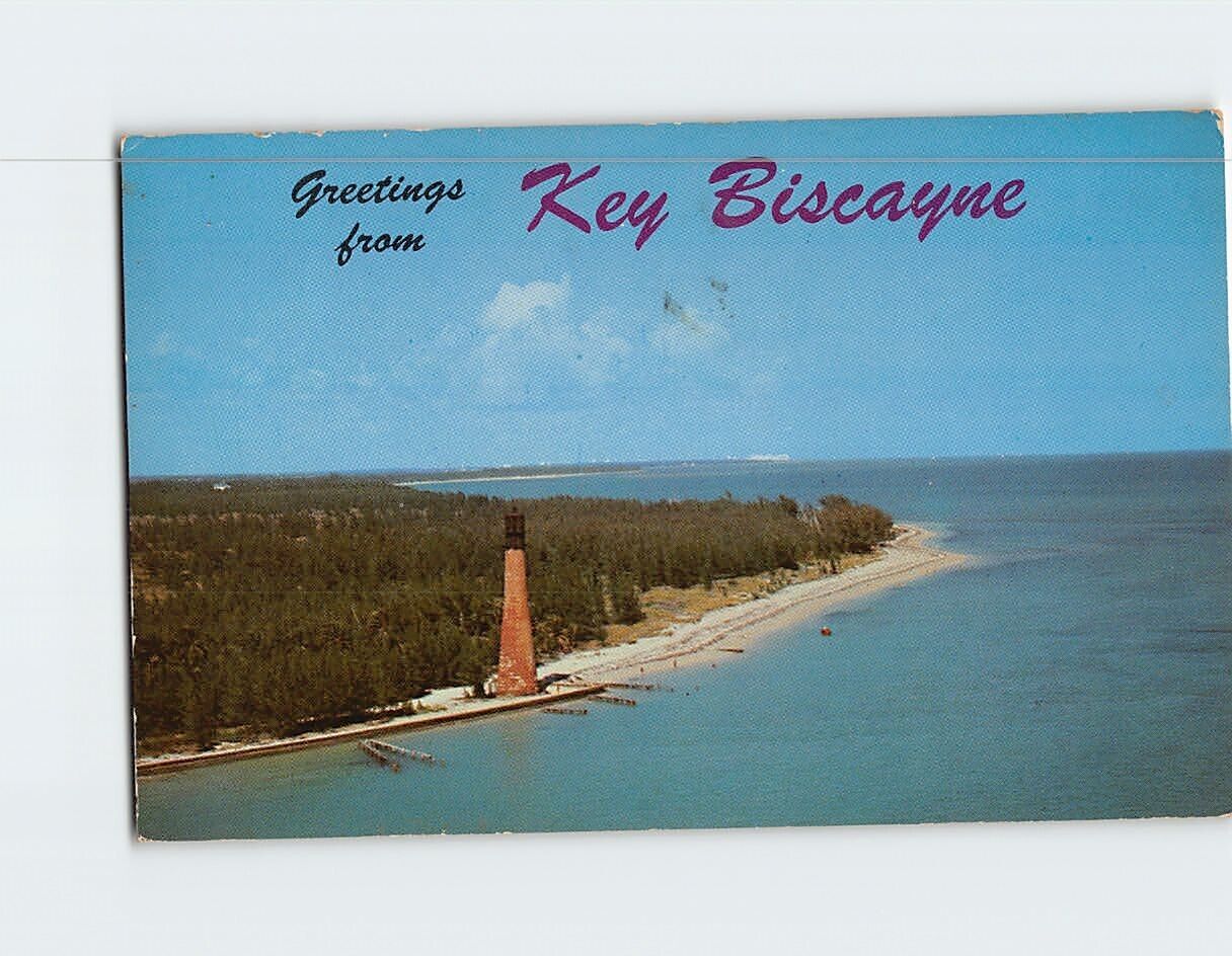 Postcard Cape Florida Lighthouse Greetings from Key Biscayne Florida USA