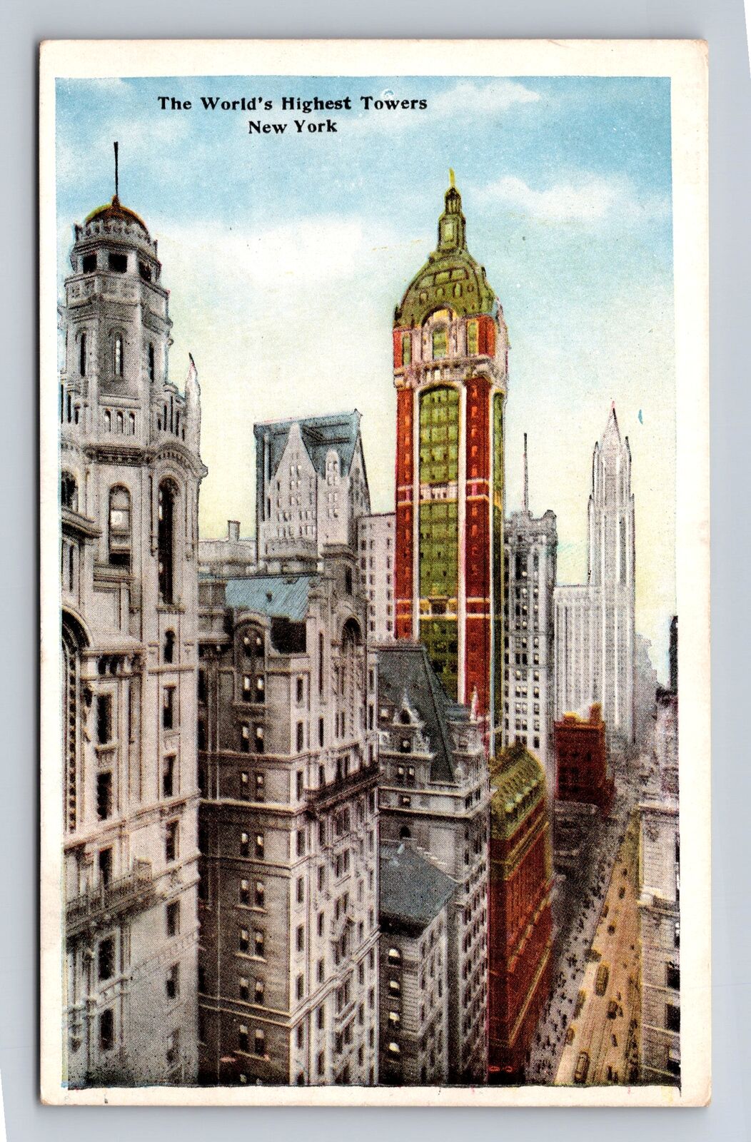 New York City NY-The World\'s Highest Towers, Antique, Vintage Souvenir Postcard