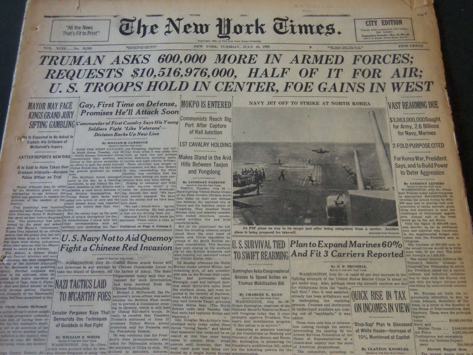 1950 JULY 25 NEW YORK TIMES - TRUMAN ASKS 600,000 MORE IN ARMED FORCES - NT 5960