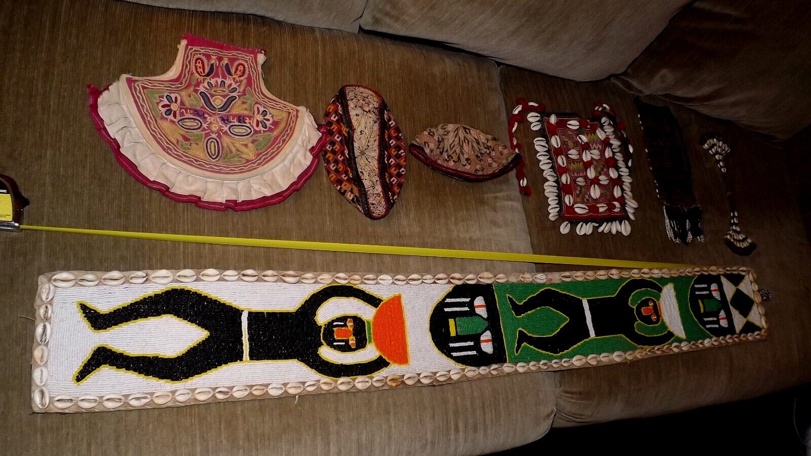 7 pc-LOT-African 20th C Hand Beaded Belt Sash/ Wall Hanging 47 INCH -- 7 ITEMS