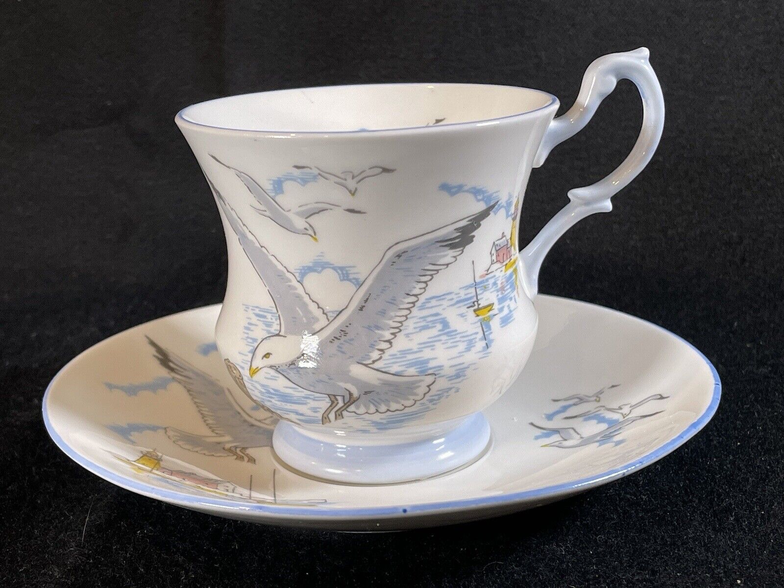 Vintage Rosina Queens Fine bone china tea cup & Saucer Seagull lighthouse