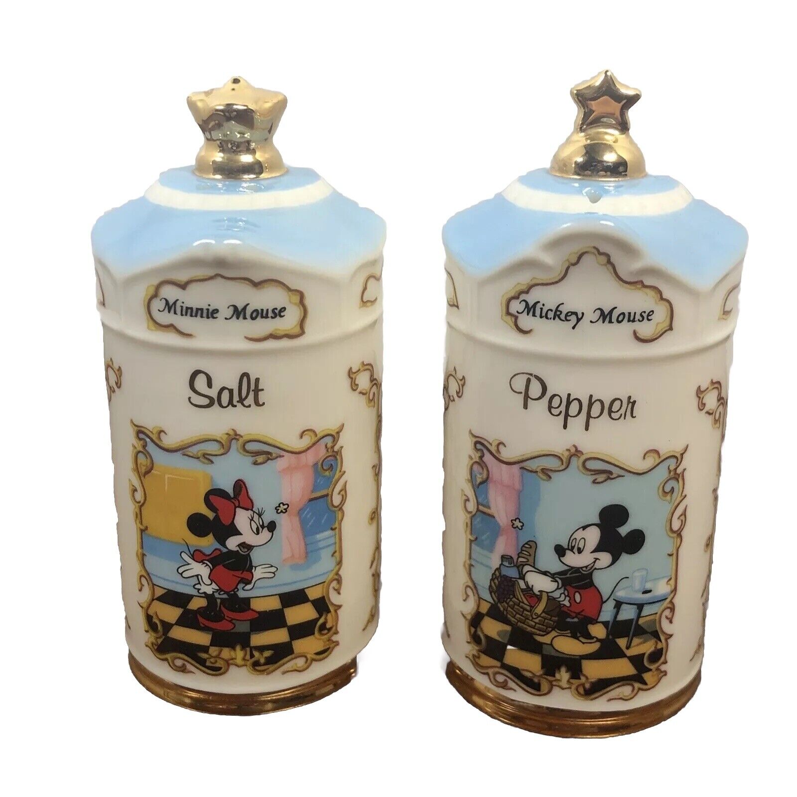 LENOX MICKEY & MINNIE SALT PEPPER Disney Animated Spice Canister Vintage Set