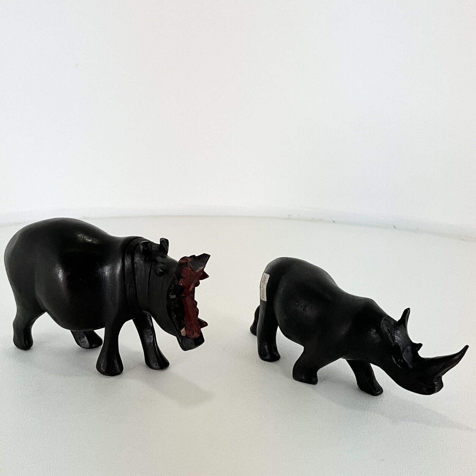 Vintage Hand Carved Wooden Warthog And Rhino Figurines Made In Kenya. Beautiful