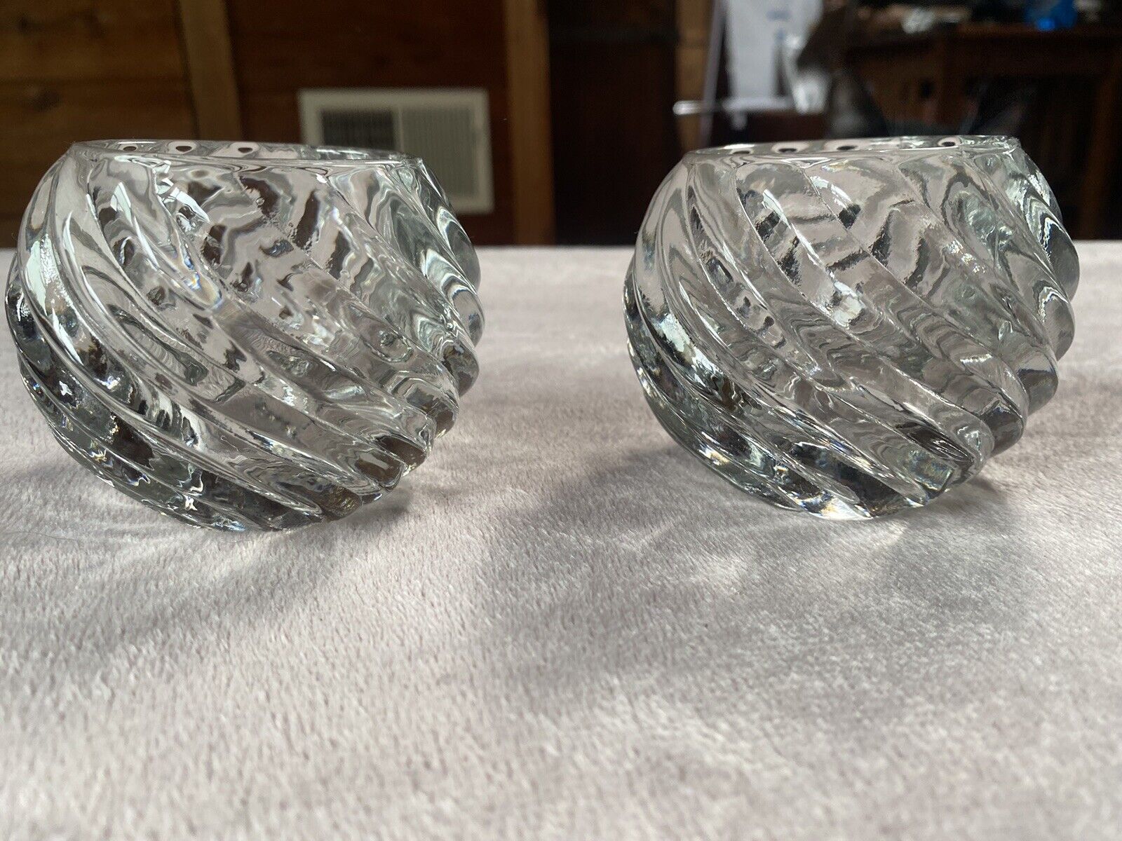 Vintage Partylite Heavy Glass Swirl Pattern Candleholders Set Of Two