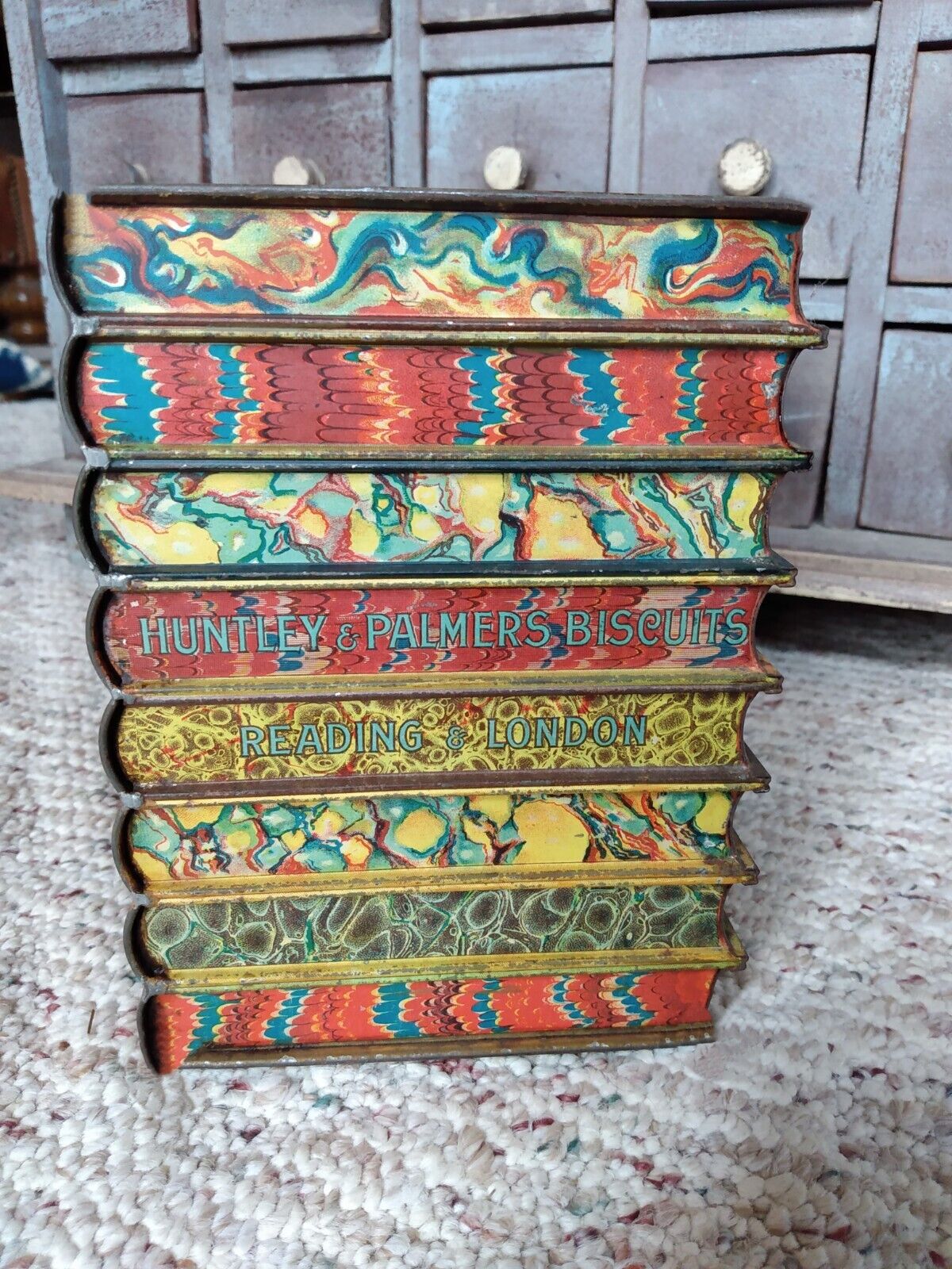 Antique Huntley and Palmers Biscuit Tin Litho Victorian Bound Library Books