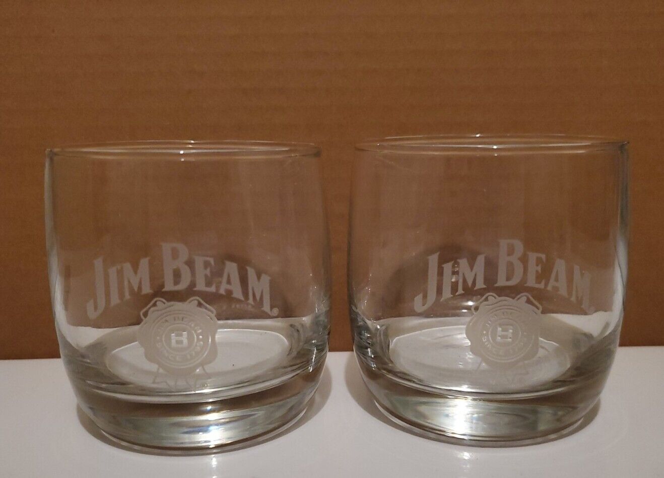 JIM BEAM Kentucky Straight Bourbon (SET OF 2) Whiskey Glasses w/ Round Base 8oz