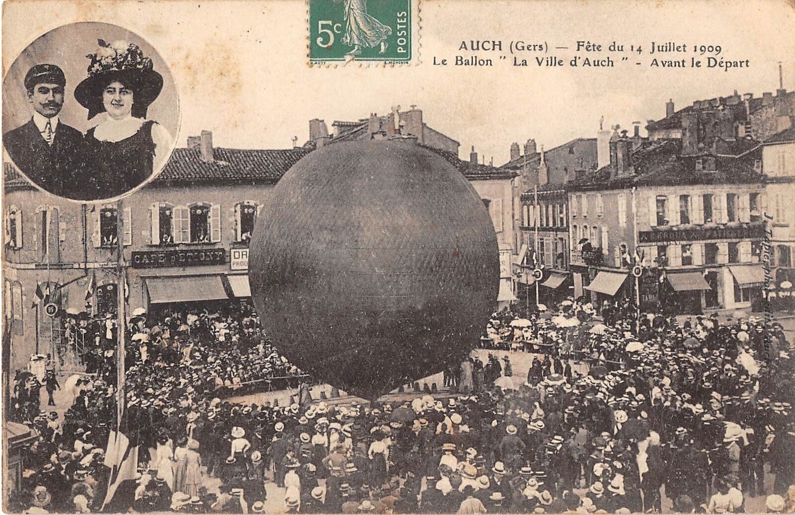 CPA 32 AUCH FETE DU 14 JULY 1909 LE BALLON VILLE D'AUCH LACHEZ TOUT (rare top